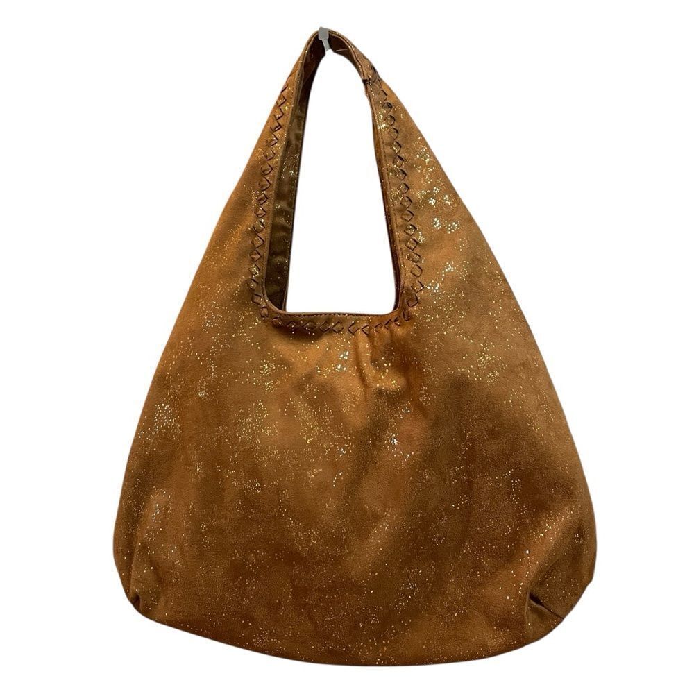Deux Lux Oversized Shimmer Hobo Bag Camel Brown With Gold Flakes